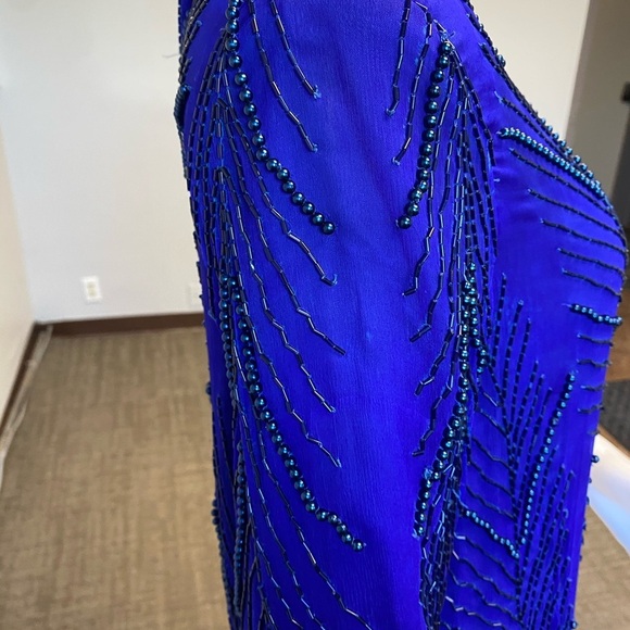Royal blue vintage beaded fringe dress size large - Picture 7 of 15